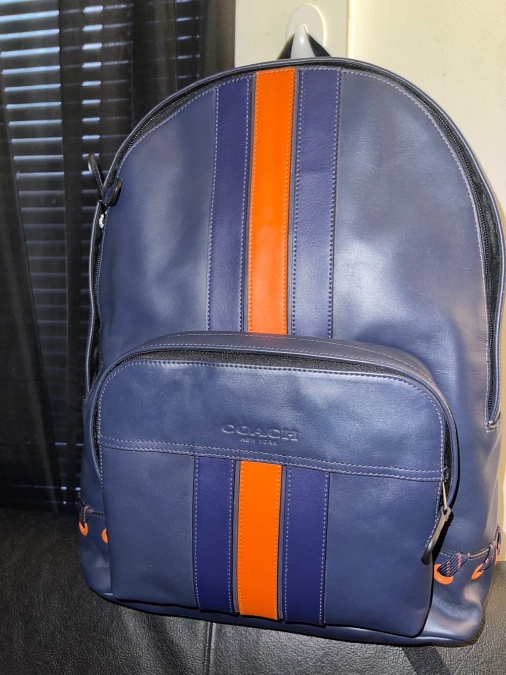 Coach Houston Backpack w/Baseball Stitch (Style F76868) Midnight Navy/Orange NWT